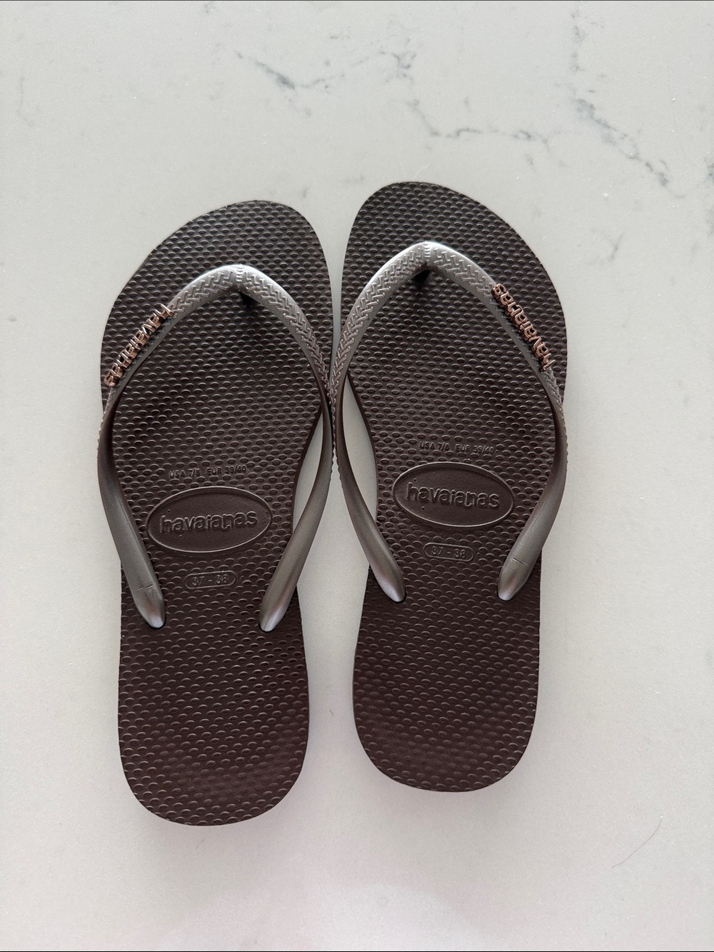 Havaianas Women’s Flip Flops in Dark Brown with Metallic Straps